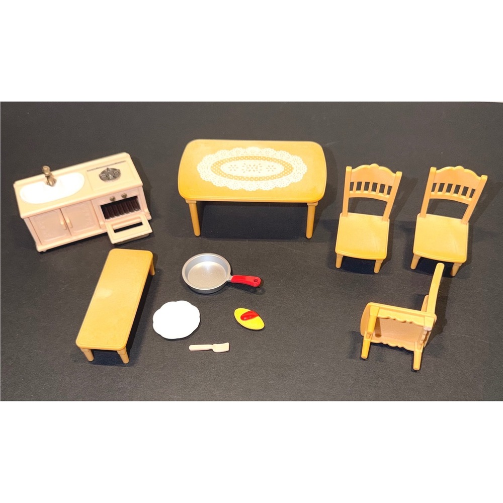 Calico Critters Sylvanian Families Kitchen Sink Dining Table Chairs Bench